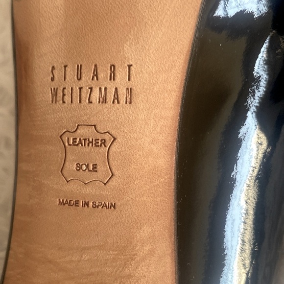 NEW-STUART WEITZMAN BLACK PATENT LEATHER PEEP TOE PUMP - Picture 7 of 9